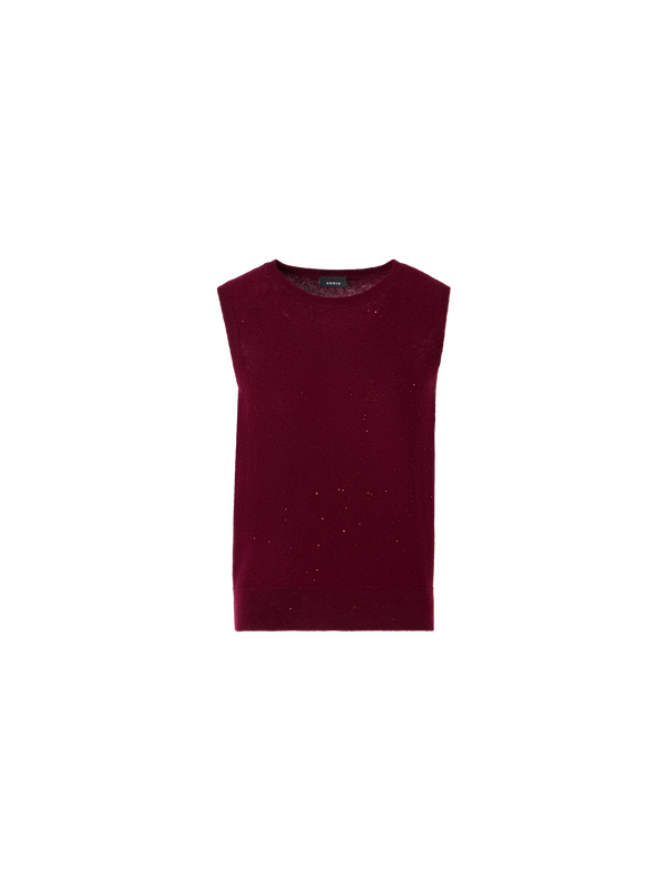 Designer Ärmelloses Top aus Kaschmir-Lamé mit Pailletten - Weinrot - Rot