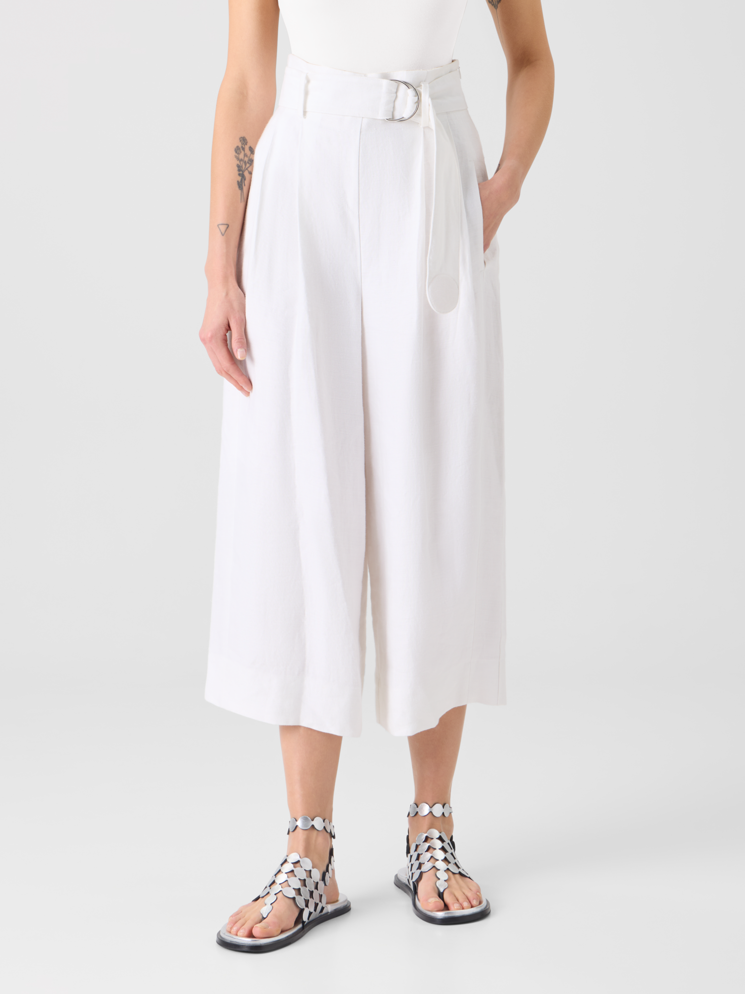 Designer Fiorella plissierte Culotte aus reinem Leinen - Weiss