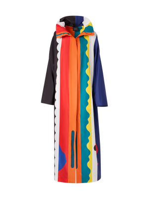 Designer Ivano Maxi-Mantel aus Taft mit Paravent-Druck - Bunt