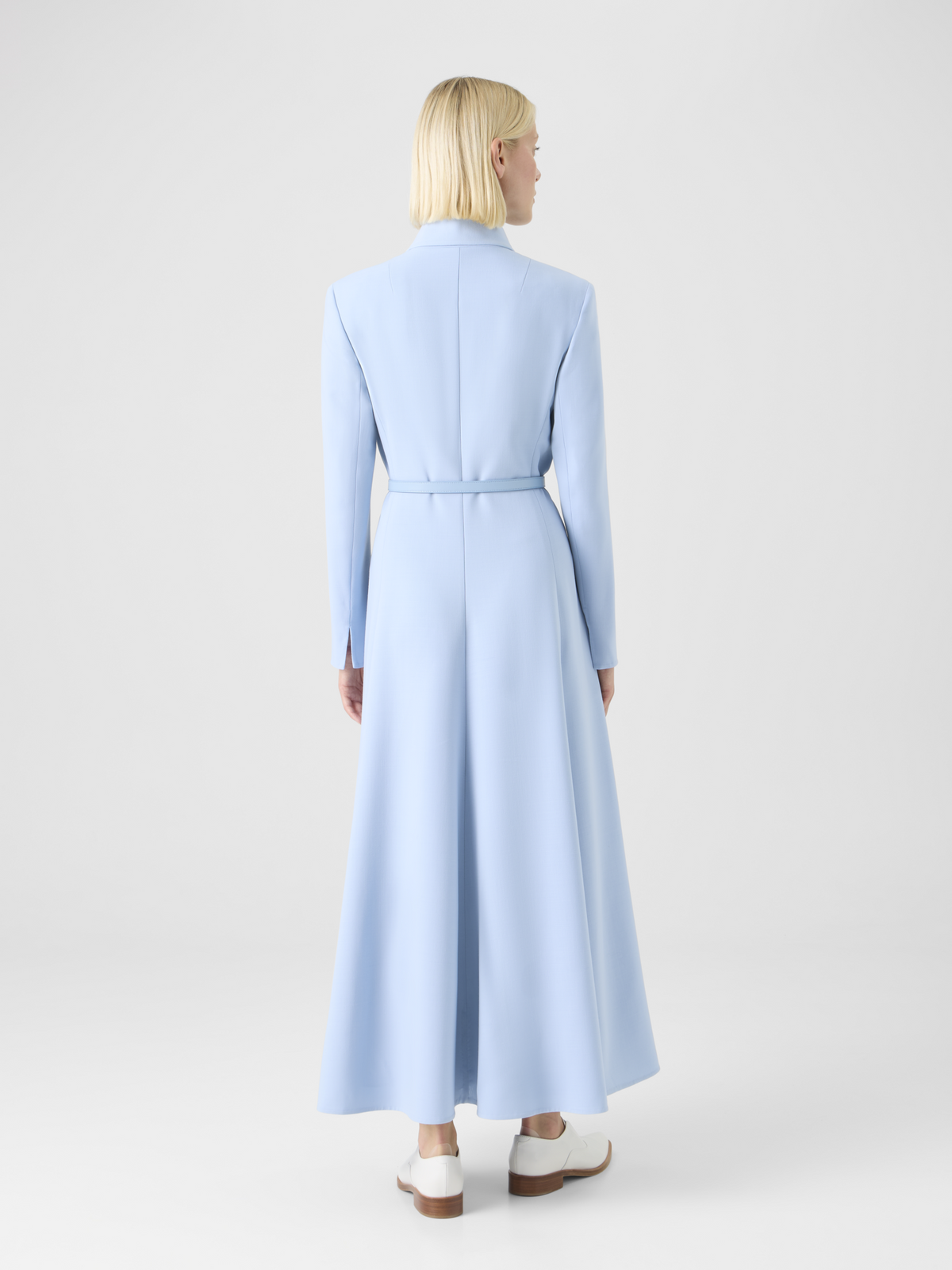 Designer Midikleid mit Gürtel aus Wolle Doubleface - Blau #editorial