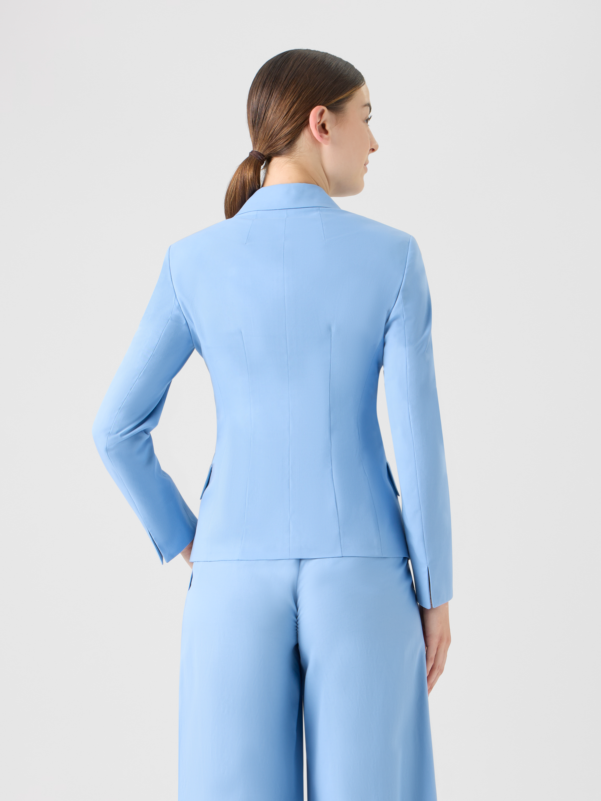 Designer Zweireihige Jacke aus Baumwoll-Stretch-Gabardine - Blau #editorial