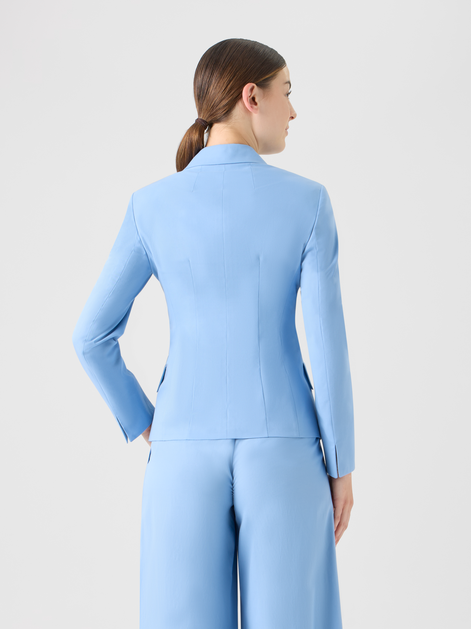 Designer Zweireihige Jacke aus Baumwoll-Stretch-Gabardine - Blau 