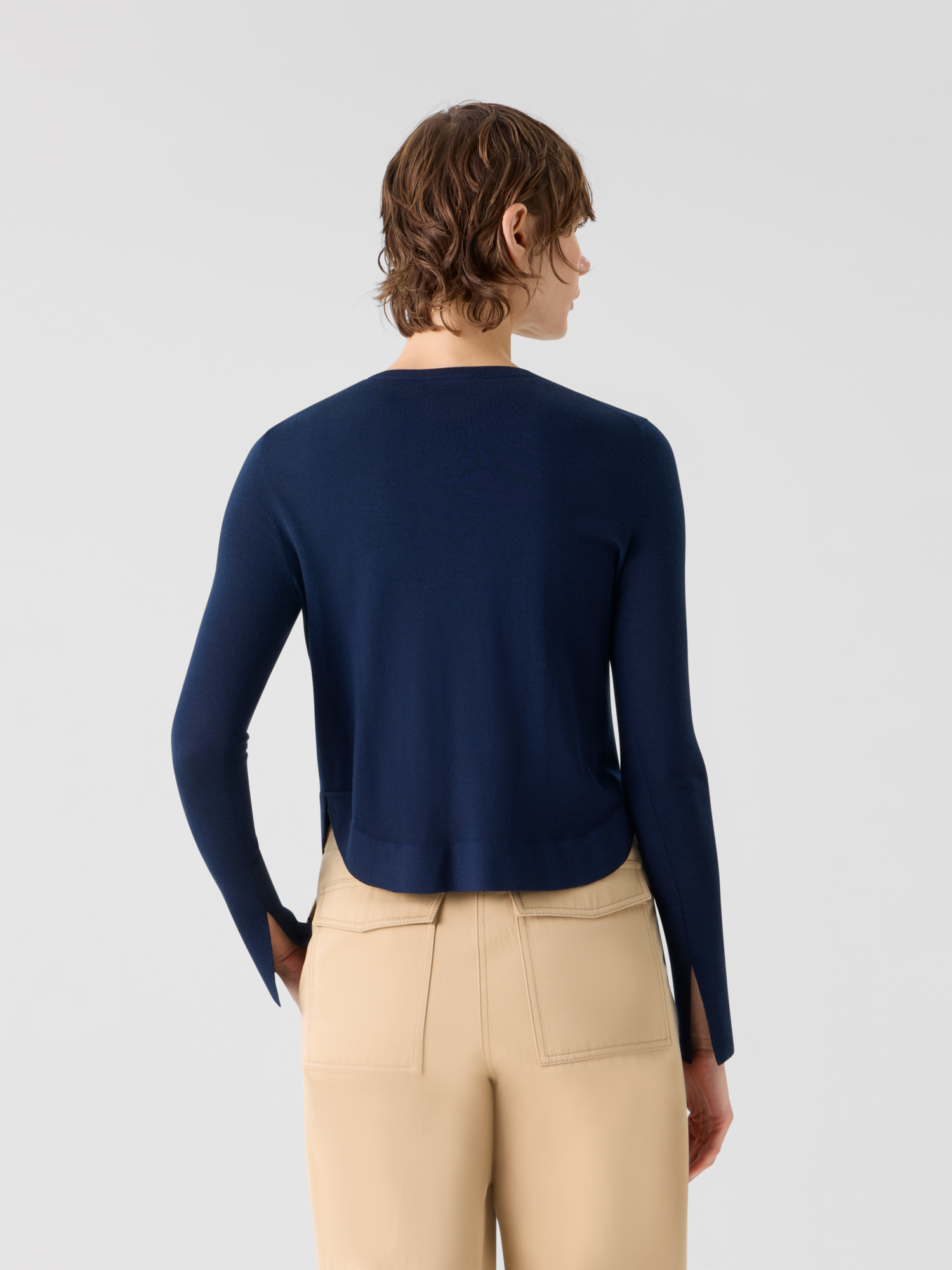 Designer Leichter Strick-Cardigan aus Merinowolle - Dunkelblau - Blau 