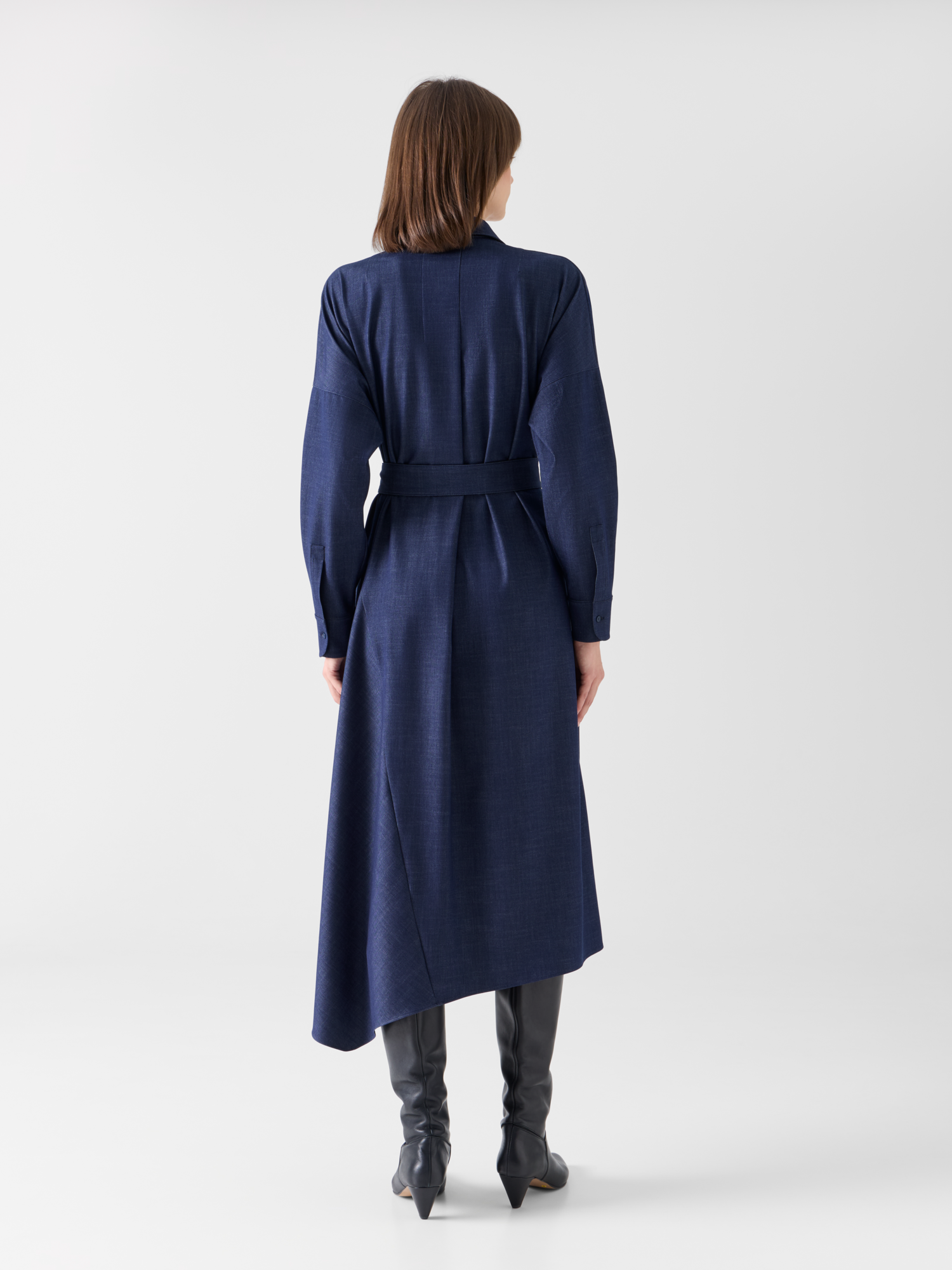 Designer Fliessendes Denim-Midikleid mit Kimonoärmeln - Dunkelblau 