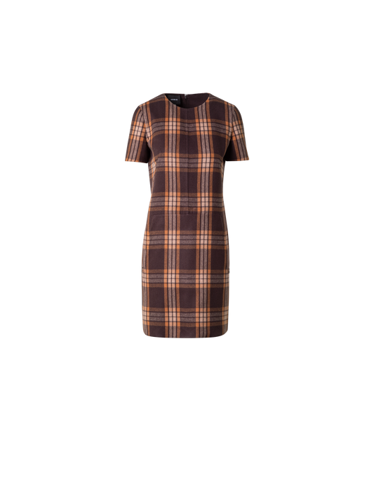 Designer Etuikleid aus Seide - Karo wendbar auf Uni - Braun - Bunt