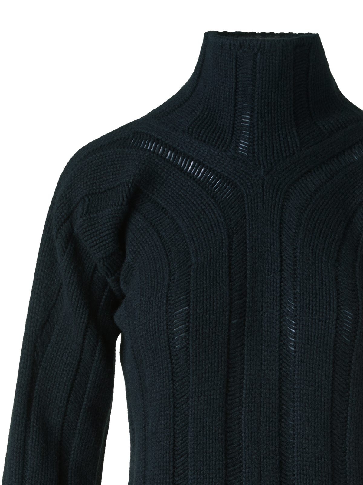 Designer Breitrippen Kaschmir Stehkragen Pullover - Schwarz