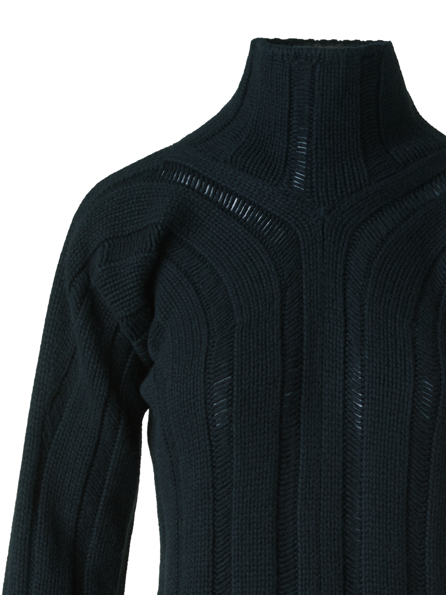Designer Breitrippen Kaschmir Stehkragen Pullover - Schwarz