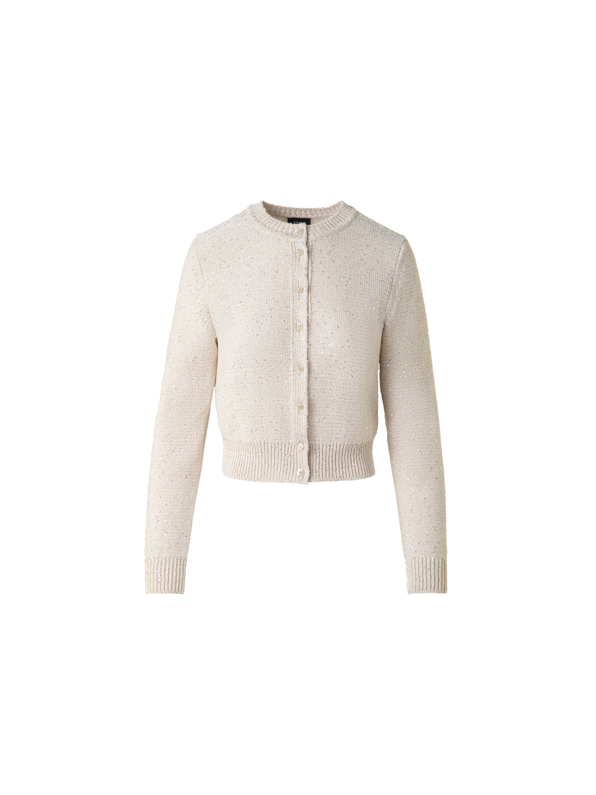 Designer Leinen-Baumwoll-Cardigan mit Micro-Pailletten - Beige