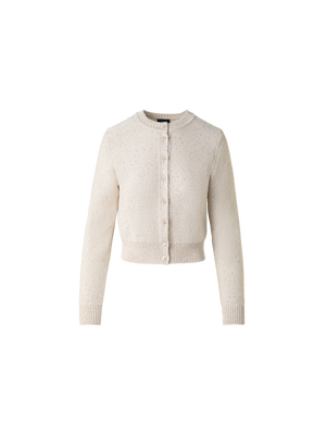 Designer Leinen-Baumwoll-Cardigan mit Micro-Pailletten - Beige