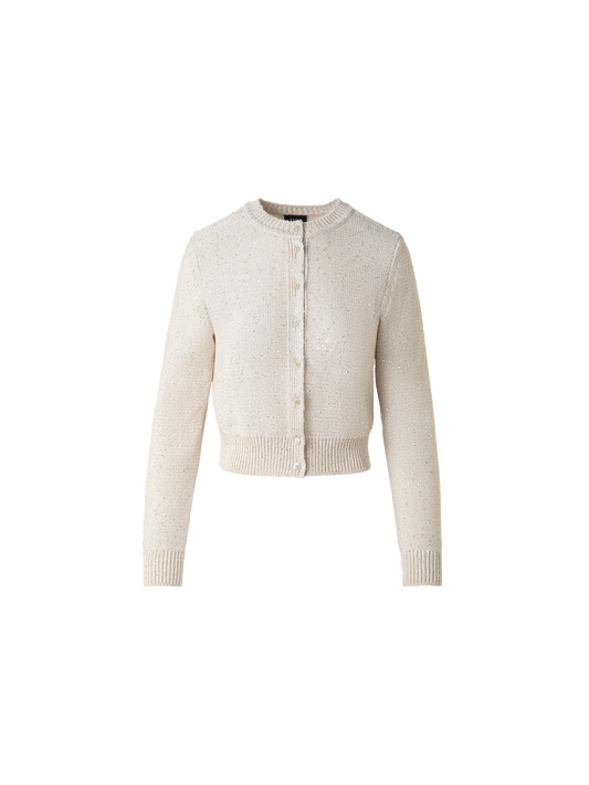 Designer Leinen-Baumwoll-Cardigan mit Micro-Pailletten - Beige