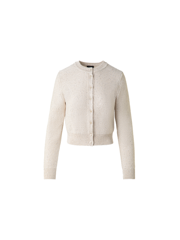 Designer Leinen-Baumwoll-Cardigan mit Micro-Pailletten - Beige