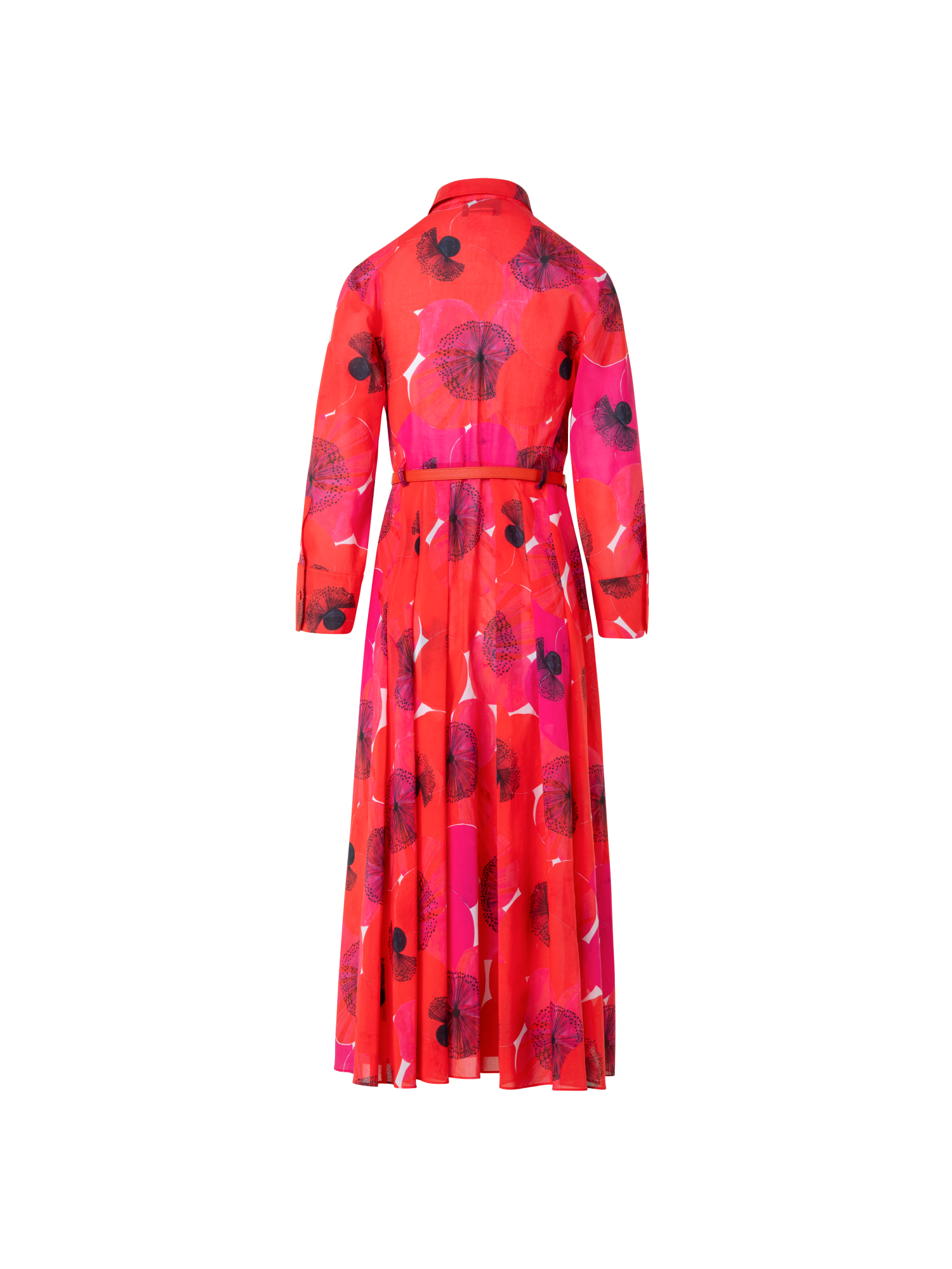 Designer Midi-Blusenkleid aus Baumwolle mit Poppy Druck - Bunt - Rot