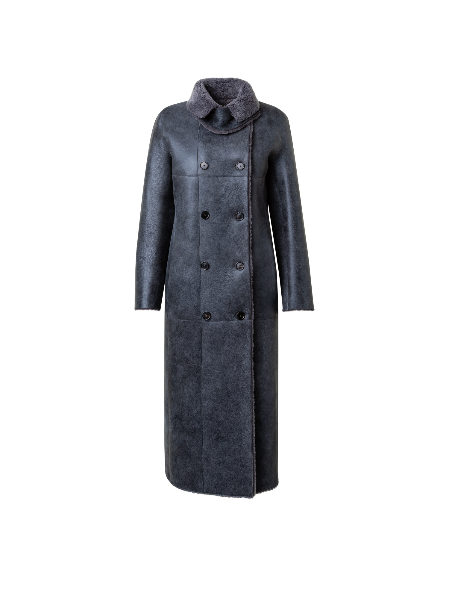 Designer Langer Zweireihiger Mantel aus Shearling - Grau