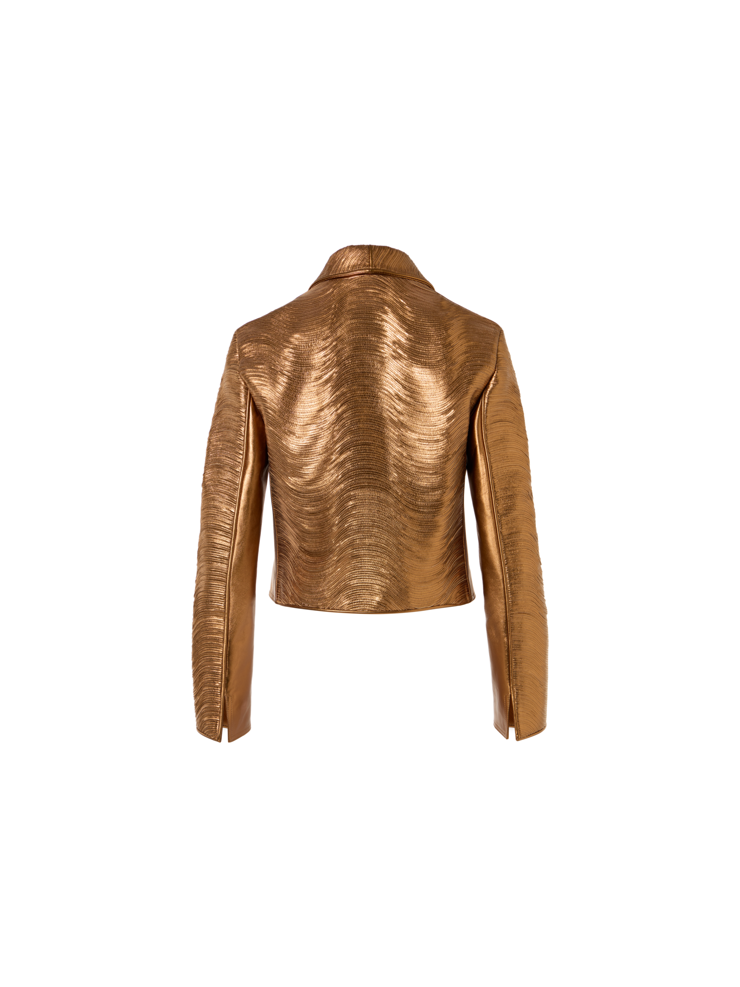 Designer Kurze Lamé-Lederjacke mit Streifenstickerei - Gold