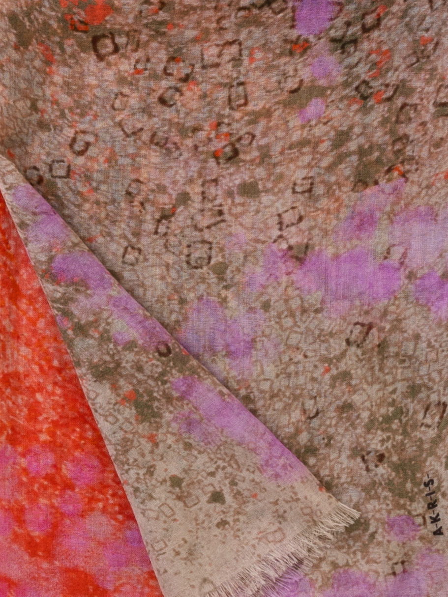 Designer Kaschmirseidenschal mit Waterlilly-Druck - Bunt