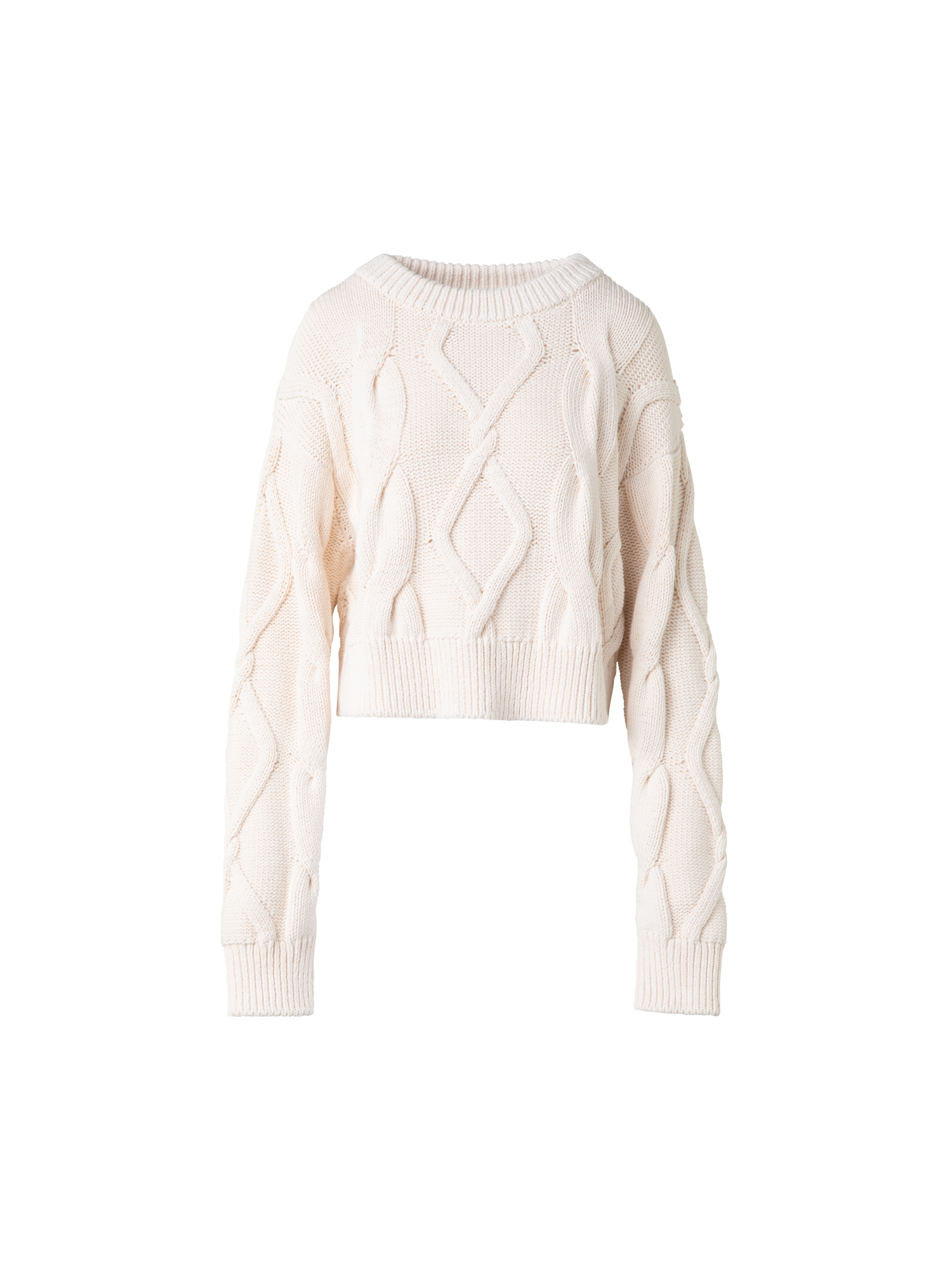 Designer Chunky Baumwoll-Pullover mit Zopfmuster - Ecru - Beige - Weiss