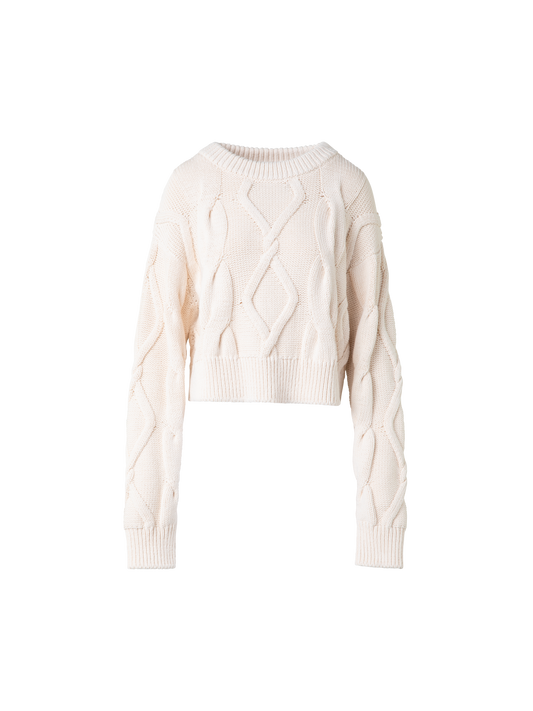 Designer Chunky Baumwoll-Pullover mit Zopfmuster - Ecru - Beige - Weiss