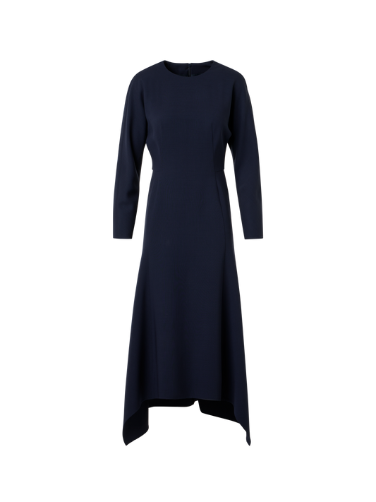 Designer Asymmetrisches Midikleid aus Cool Wool - Dunkelblau - Blau