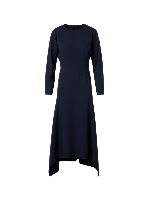 Designer Asymmetrisches Midikleid aus Cool Wool - Dunkelblau - Blau