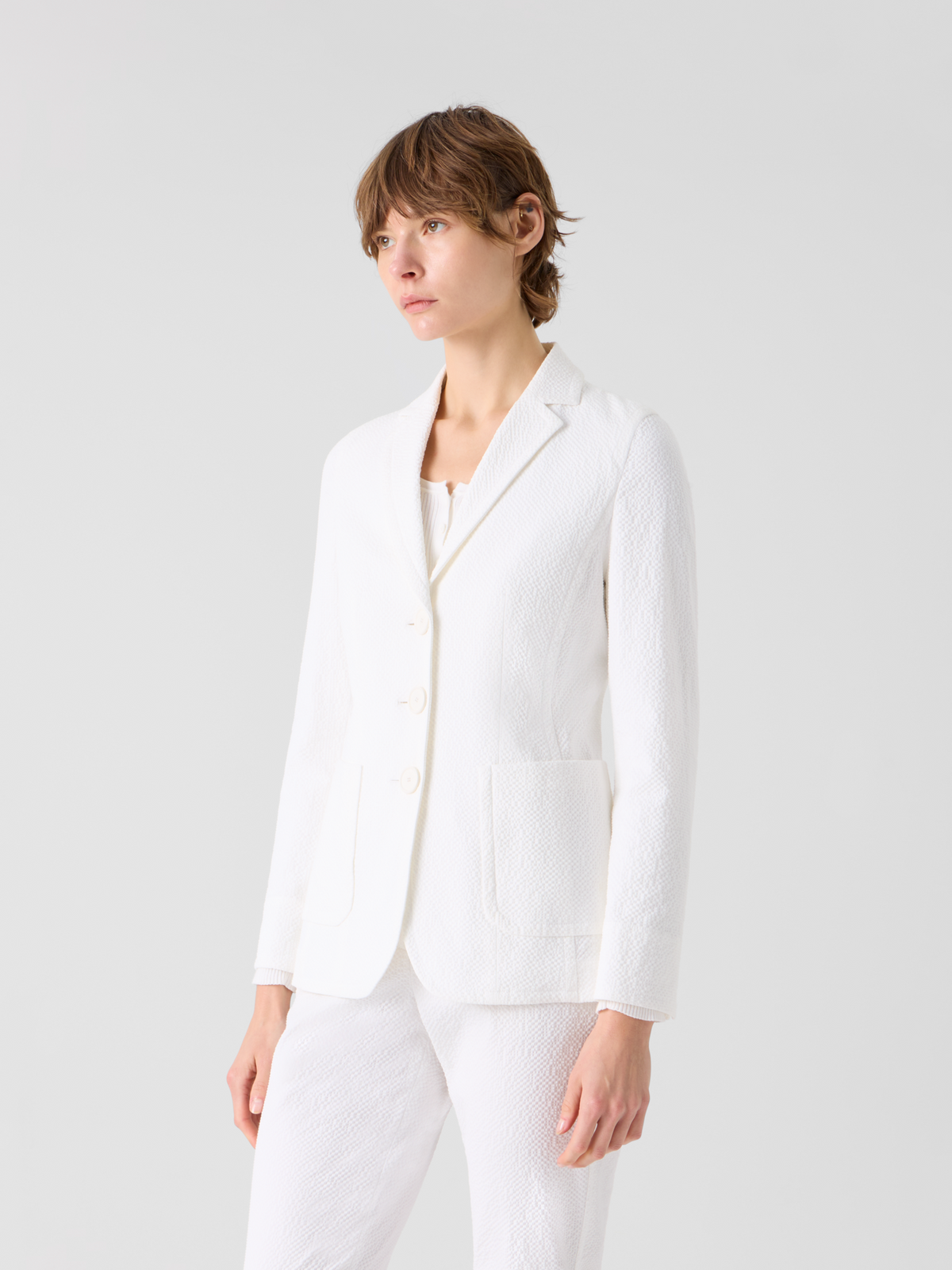 Designer Lässige Jacke aus Baumwoll-Stretch-Seersucker - Weiss #editorial