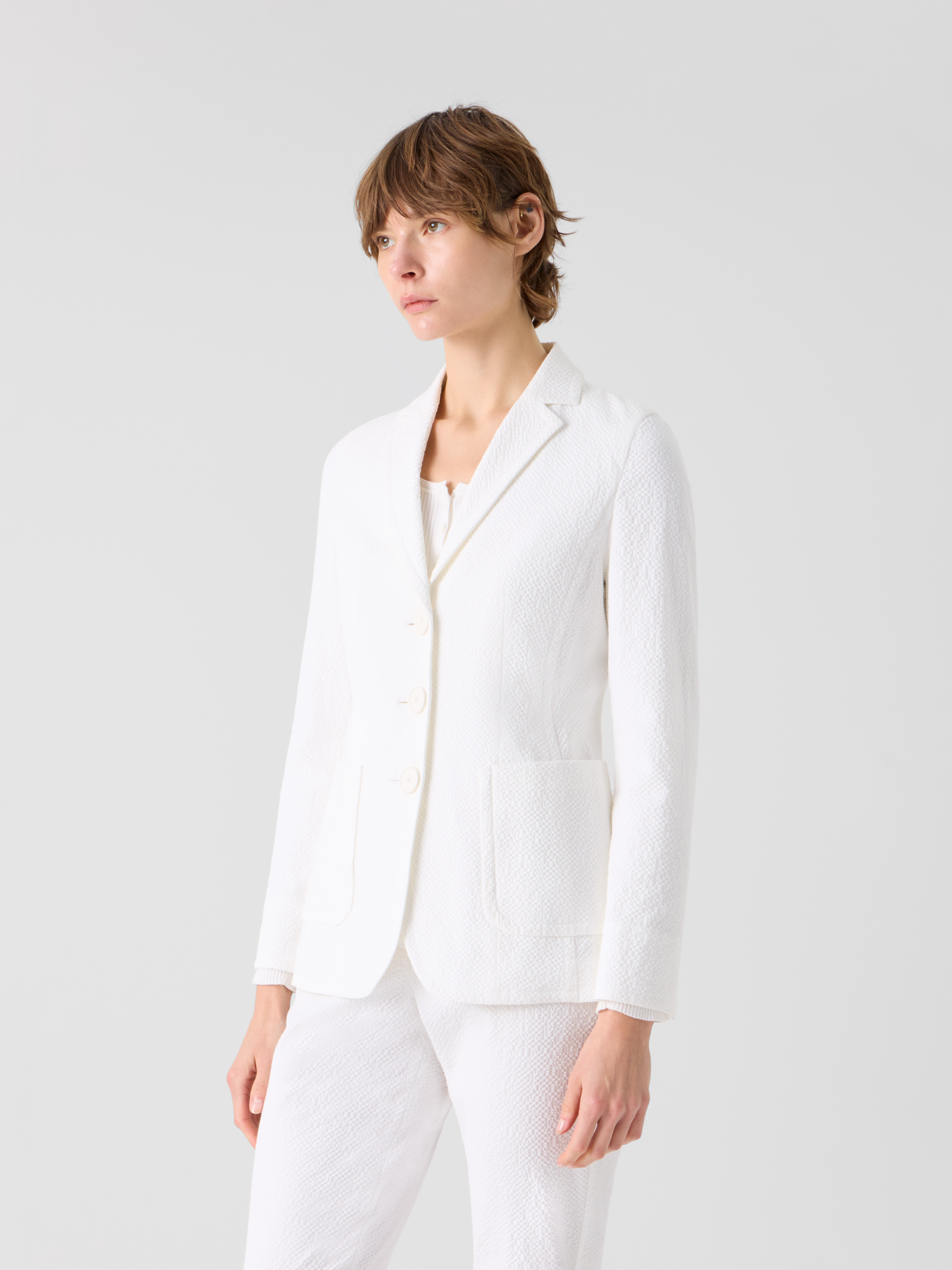 Designer Lässige Jacke aus Baumwoll-Stretch-Seersucker - Weiss 