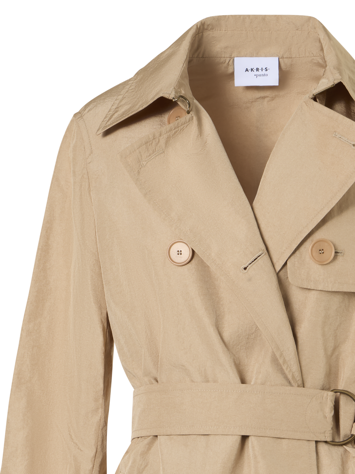Designer Langärmeliger, langer Trenchcoat aus Crinkled-Parachute-Taft - Beige