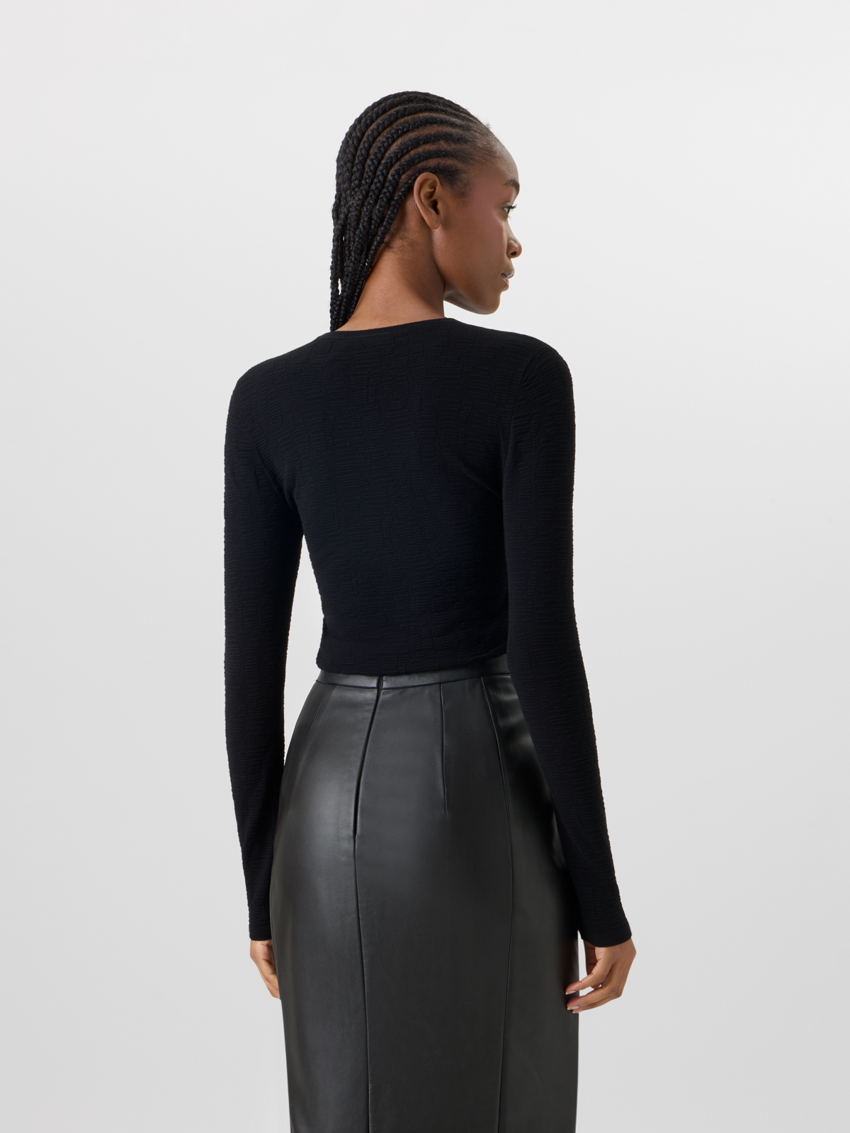 Designer Langärmeliger Strickpullover aus tonalem Dance Movement Jacquard - Schwarz 