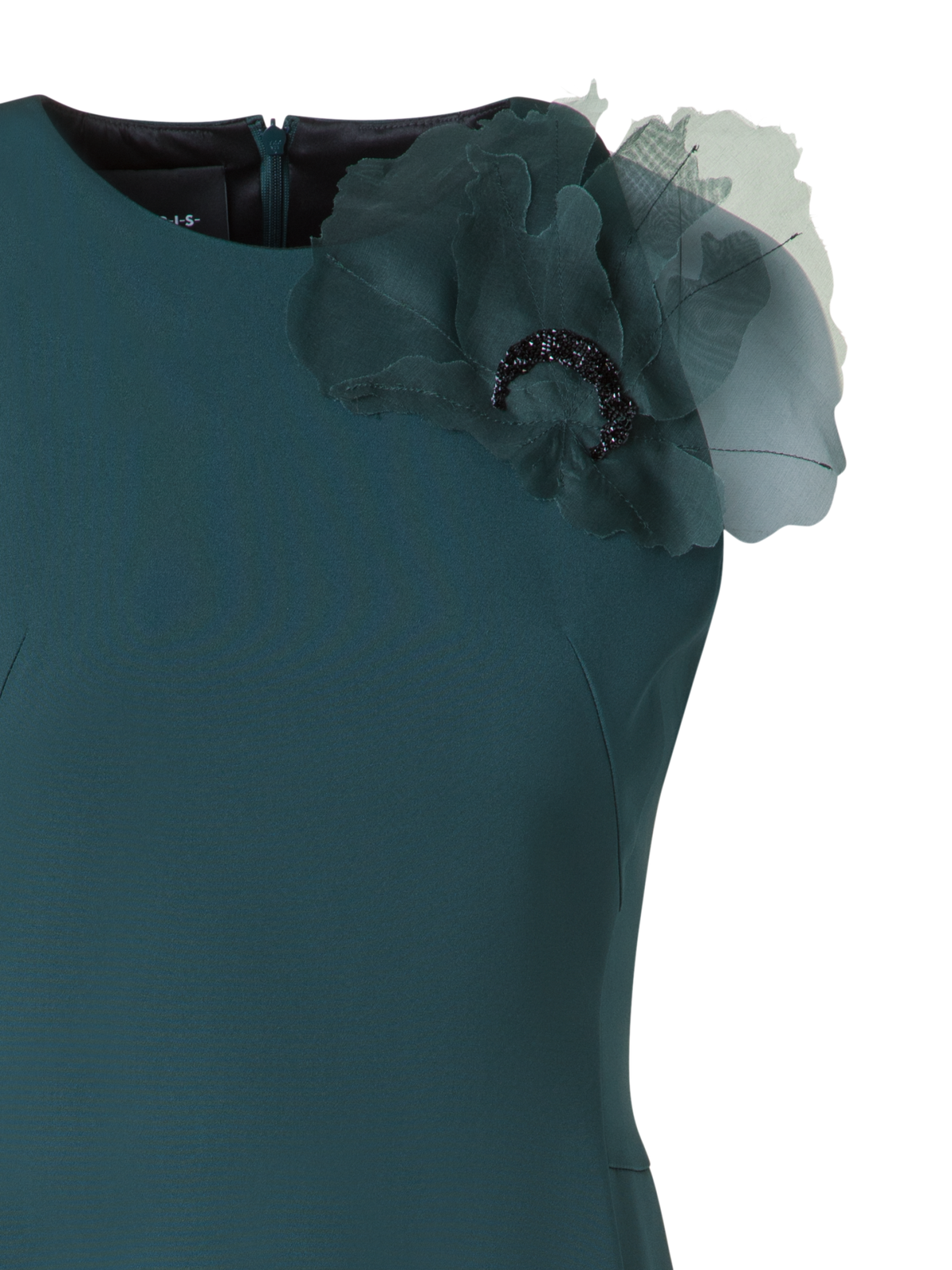 Designer Seidenkleid mit 3D Anemone - Grün