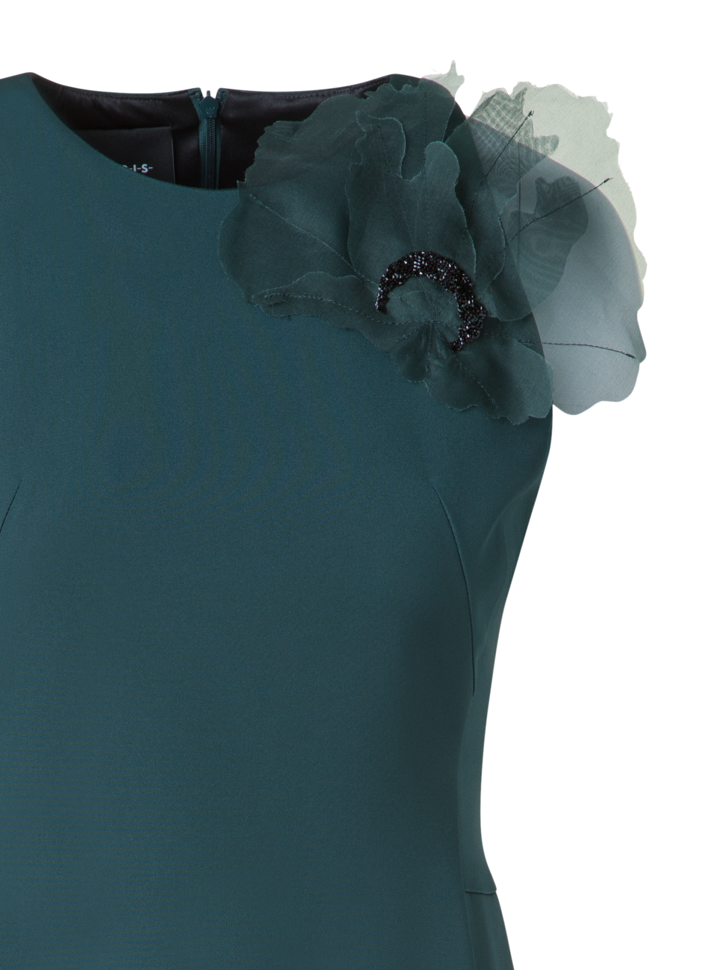 Designer Seidenkleid mit 3D Anemone - Grün