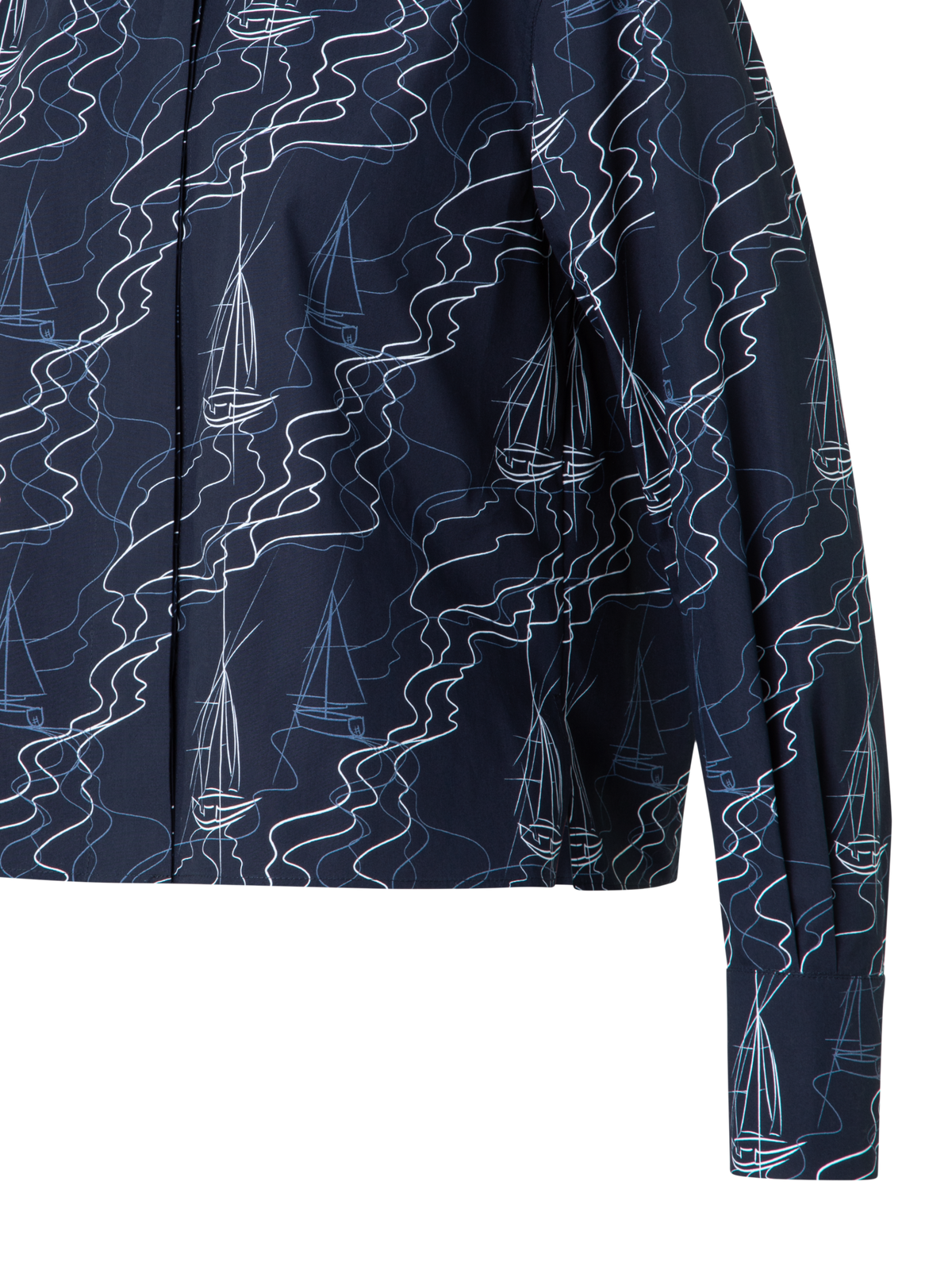 Designer Boxy Bluse in Baumwolle mit Sailboat Druck - Dunkelblau - Blau - Bunt