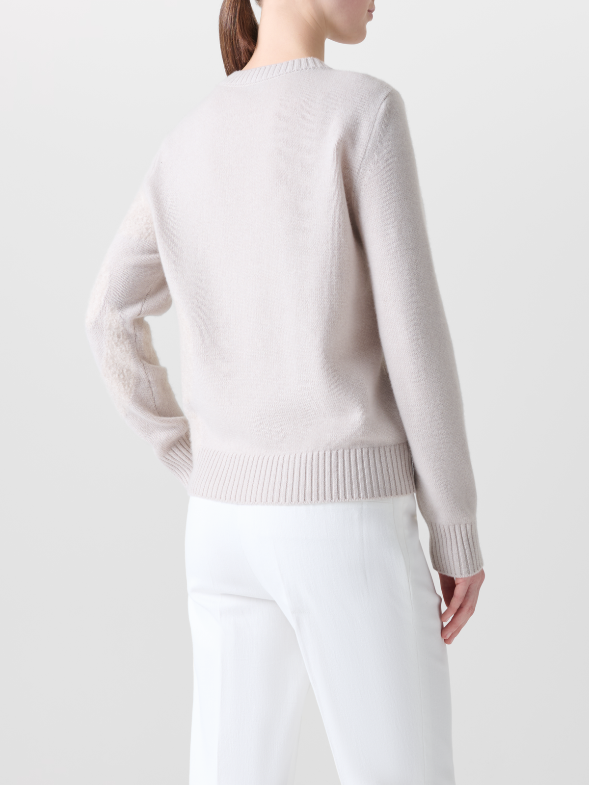 Designer Kaschmirpullover mit 3D Anemone Intarsie - Grau - Beige