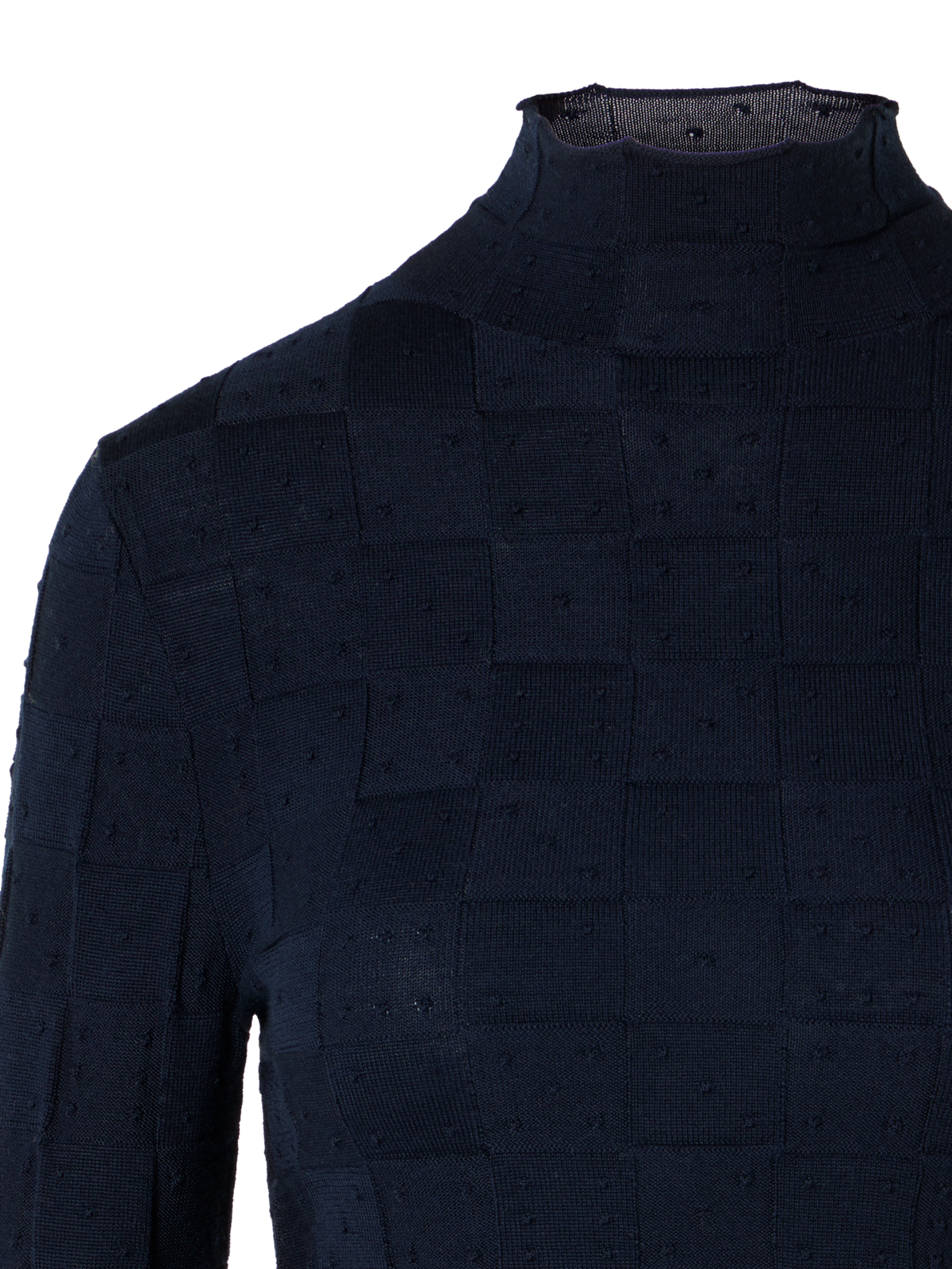 Designer Taillierter Wollpullover mit 3D Dice Strick - Dunkelblau
