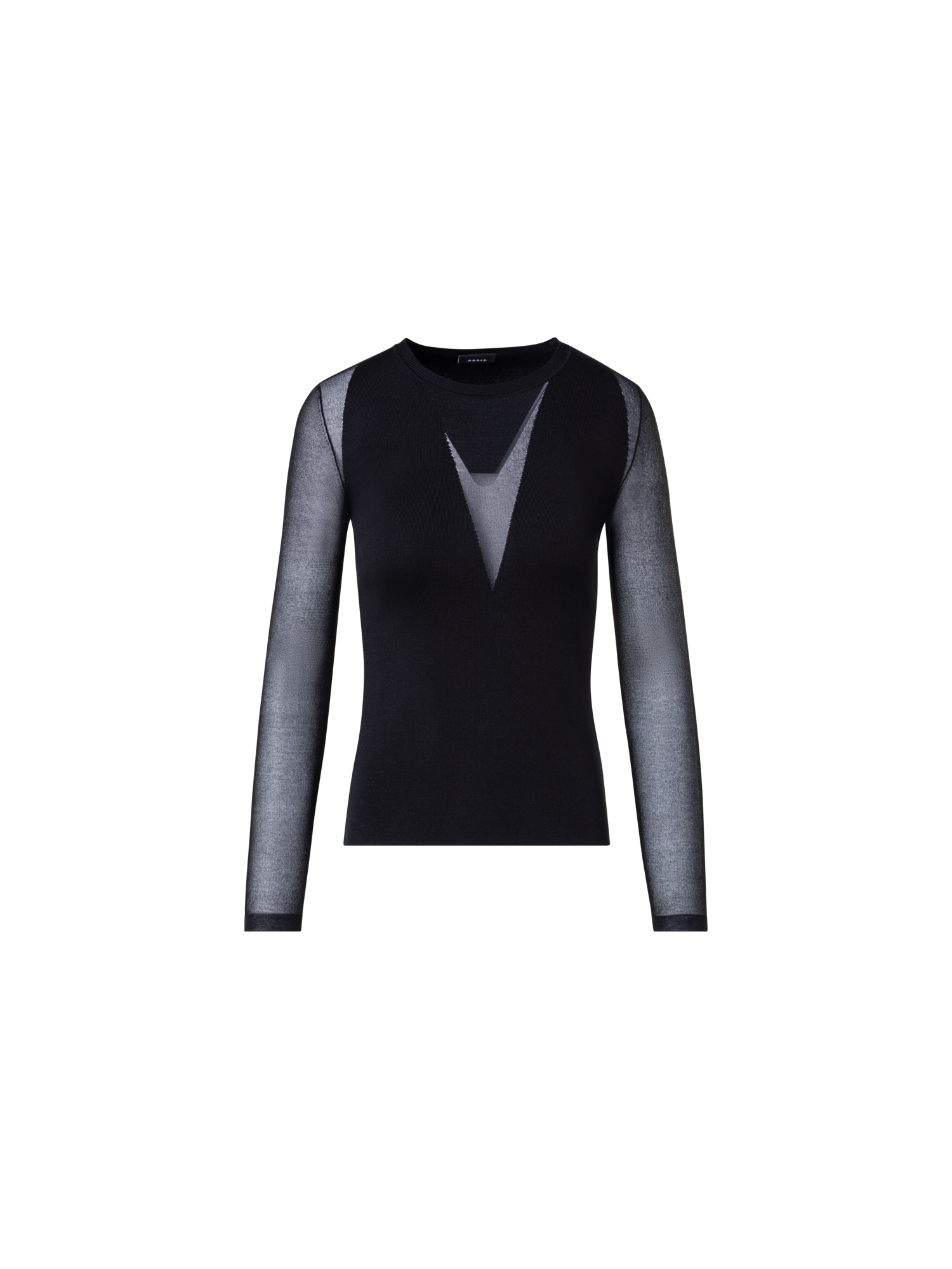 Designer Seidenpullover mit transp. Ausschnitt & Ärmeln - Schwarz