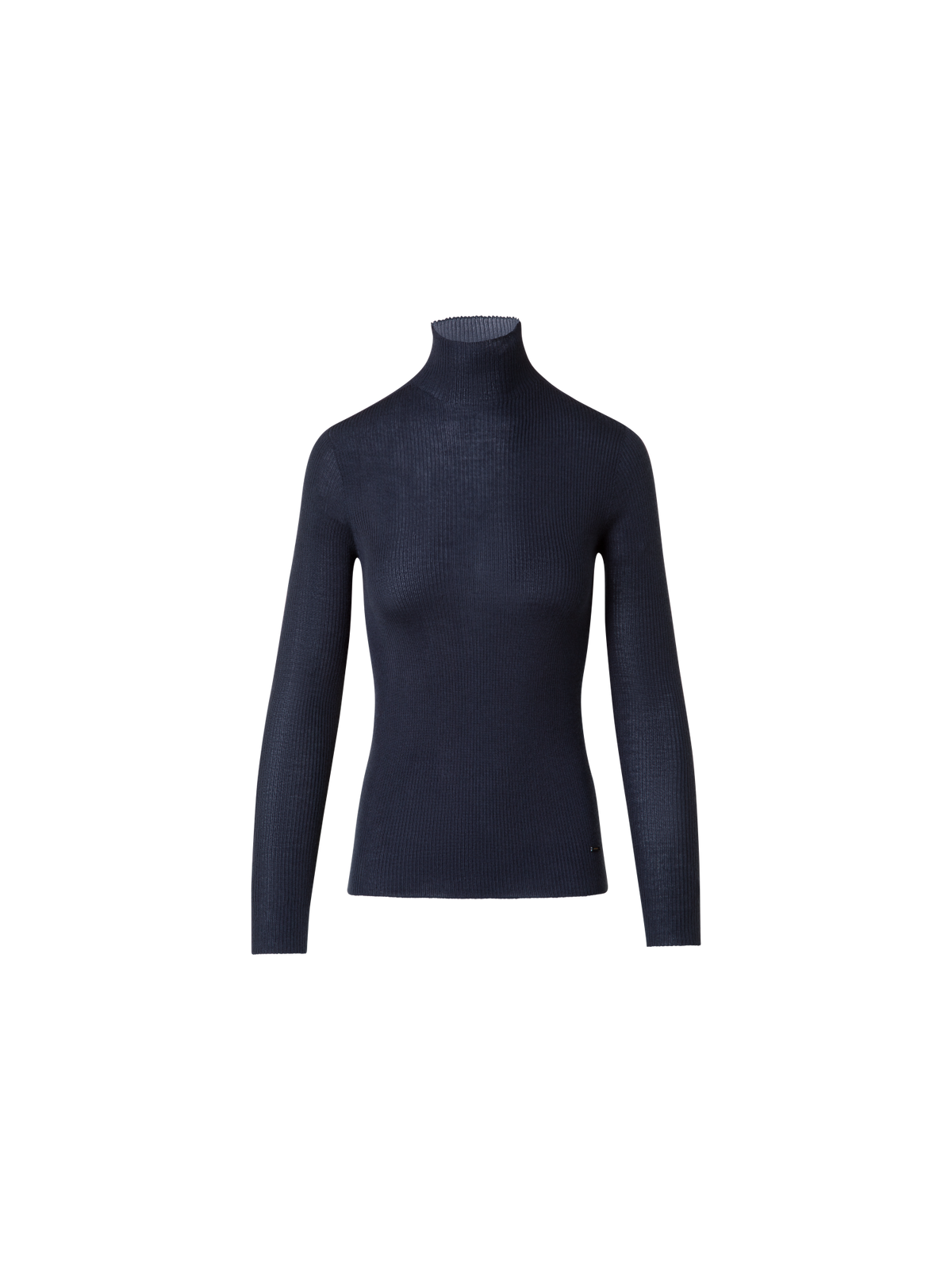 Designer Kaschmir-Seiden-Strickpullover mit Stehkragen - Dunkelblau - Blau