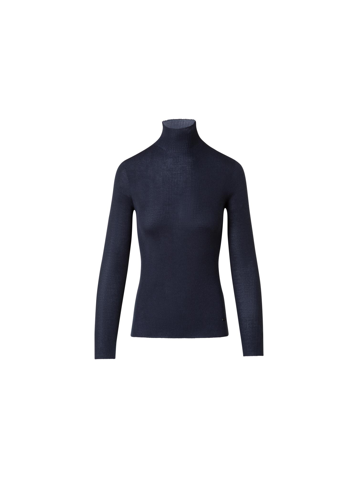 Designer Kaschmir-Seiden-Strickpullover mit Stehkragen - Dunkelblau - Blau