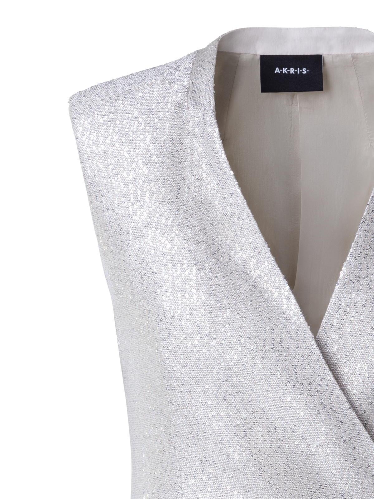 Designer Lange Weste aus Leinenmischung mit Pailletten - Grau