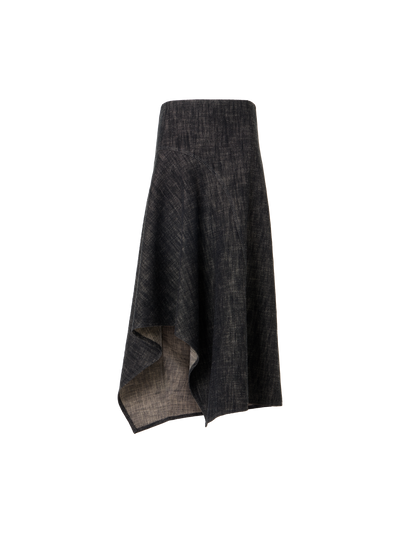 Designer Midirock aus schwerem, gewaschenem Baumwoll-Denim - Schwarz