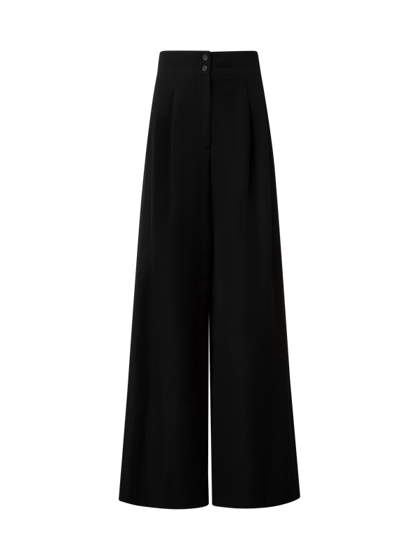 Designer Extra Weite Palazzo-Hose aus Leinen-Viskose - Schwarz