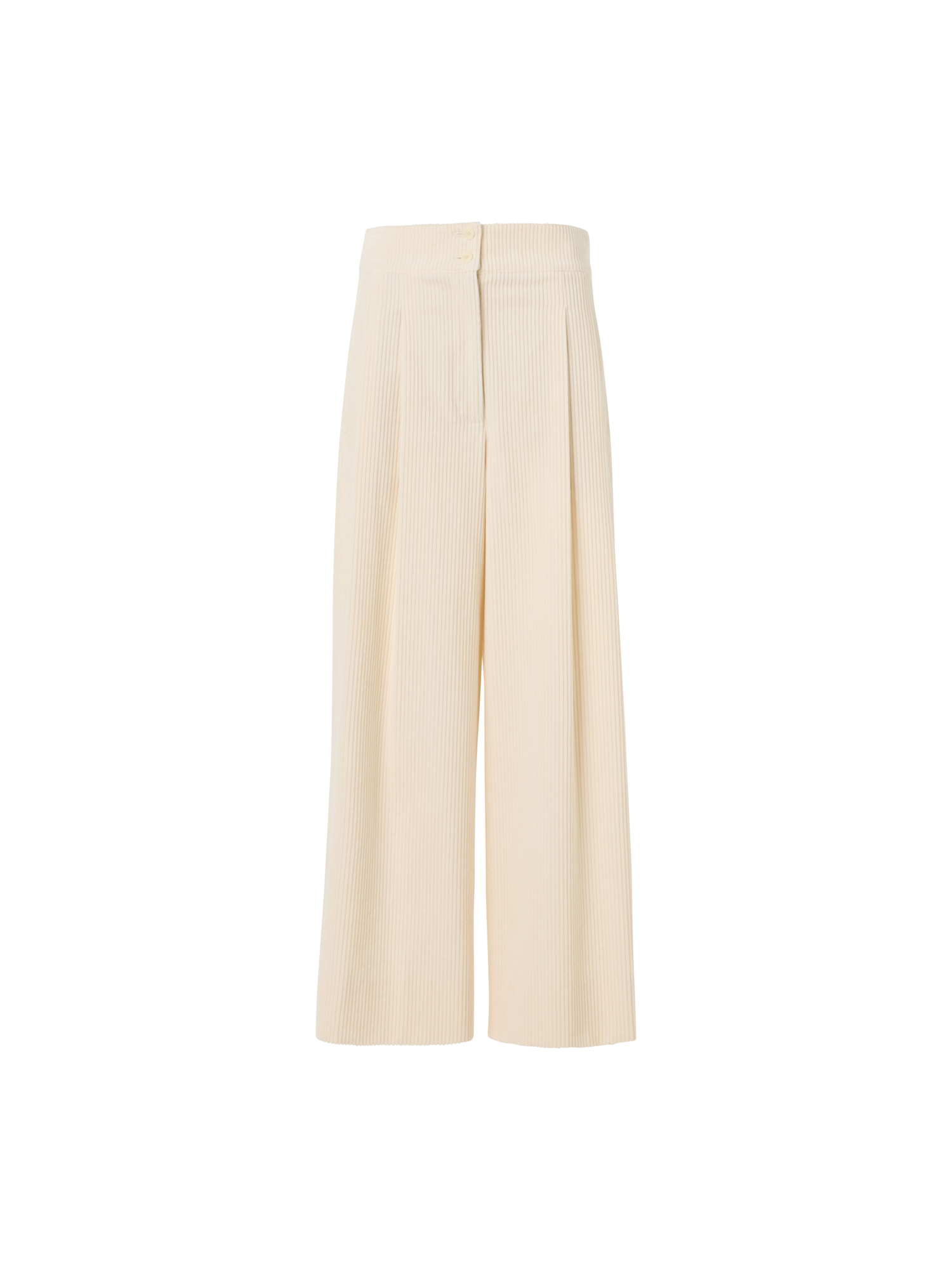Designer Verkürzte weite Bundfaltenhose aus Cord - Ecru