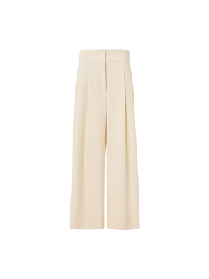 Designer Verkürzte weite Bundfaltenhose aus Cord - Ecru
