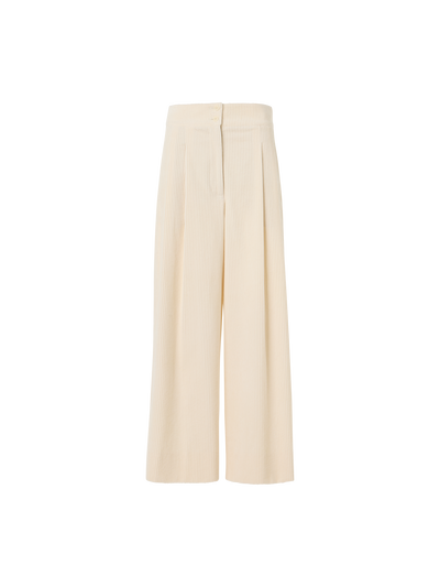 Designer Verkürzte weite Bundfaltenhose aus Cord - Ecru