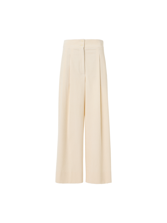 Designer Verkürzte weite Bundfaltenhose aus Cord - Ecru