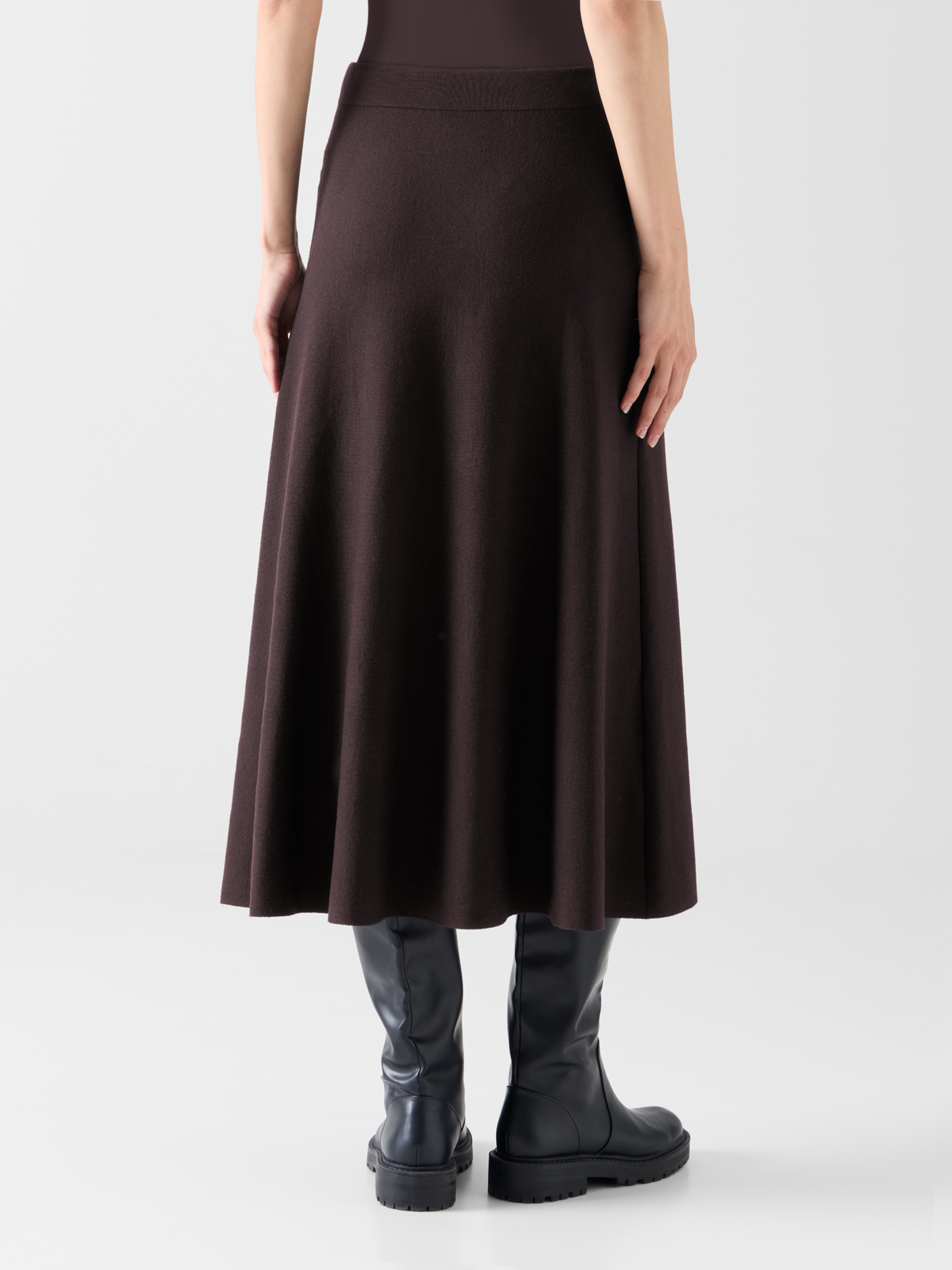Designer Ausgestellter Midirock aus Milano-Strick - Braun 