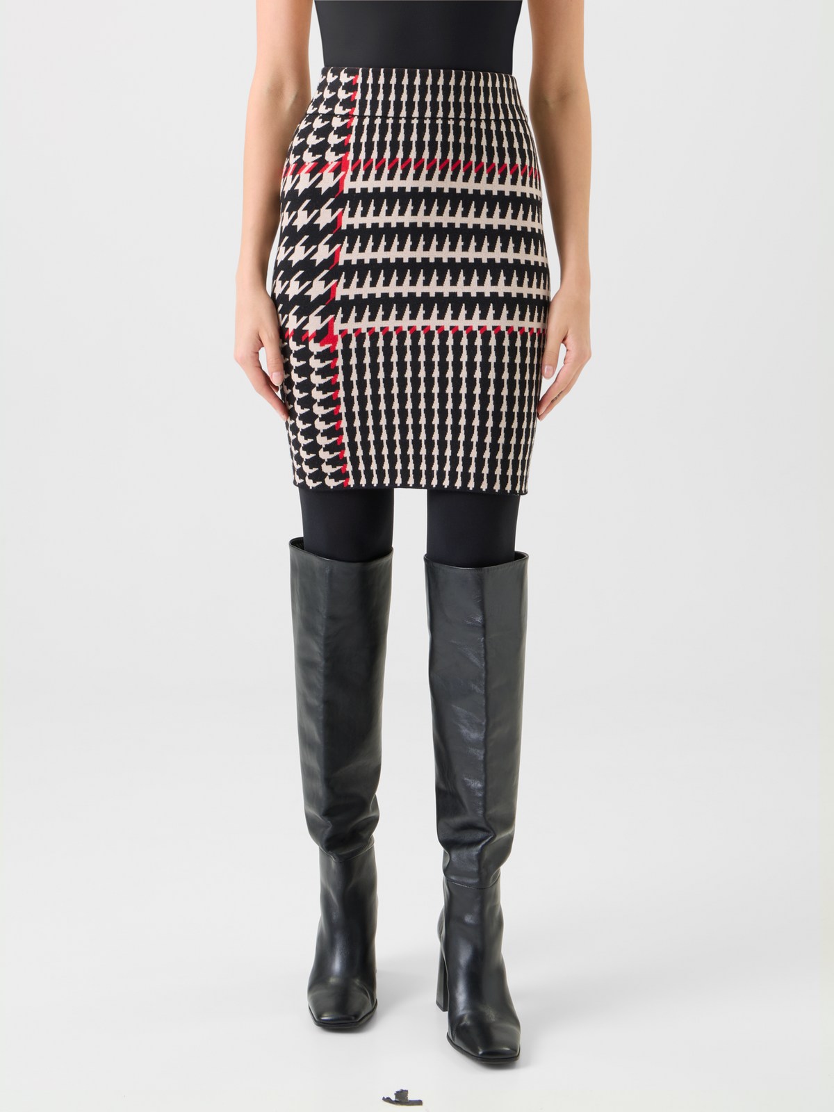 Designer XL Glencheck Jacquard Strickrock - Schwarz - Bunt #editorial