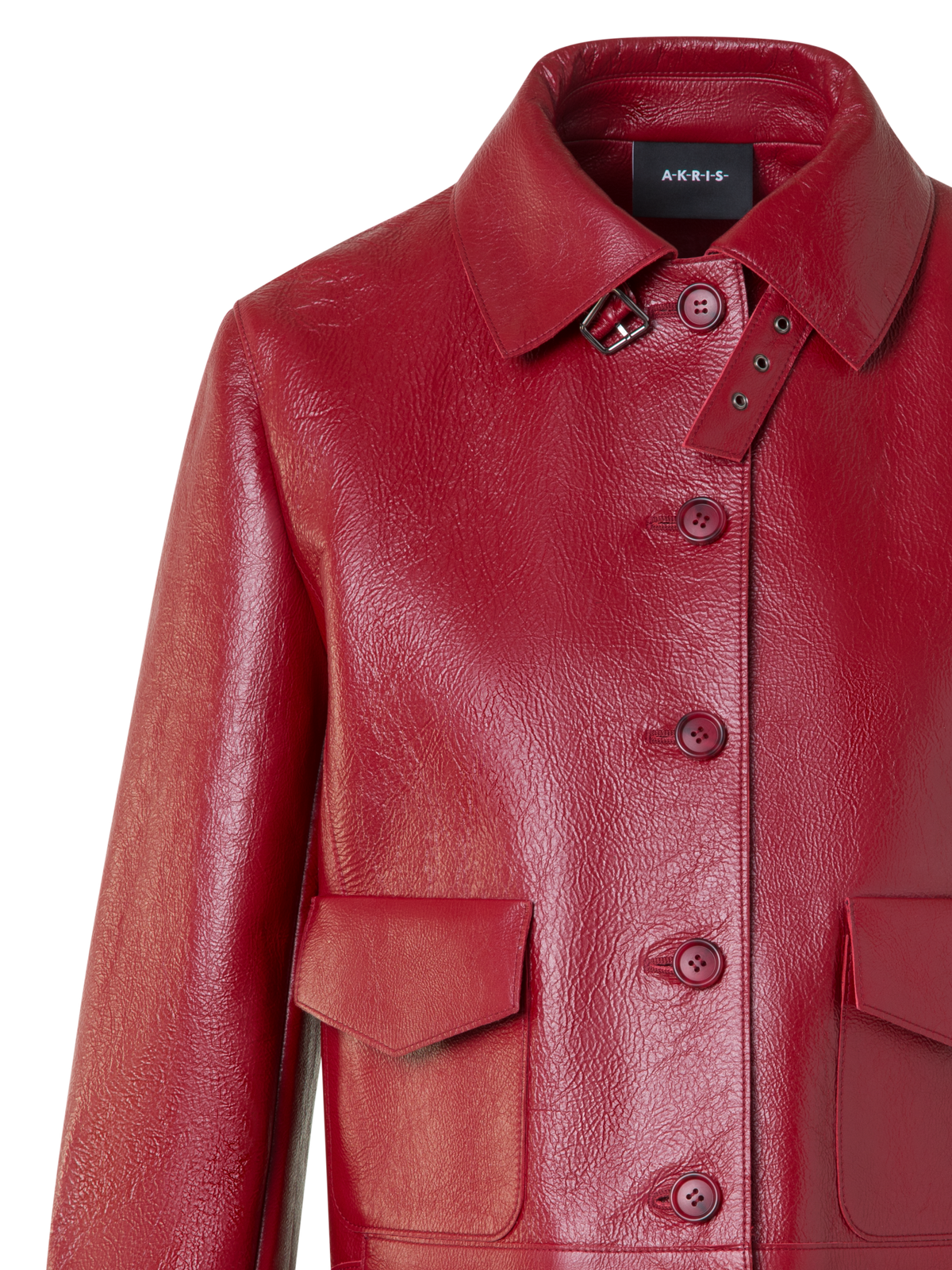 Designer Kurze Bomberjacke aus lackiertem Leder - Rot