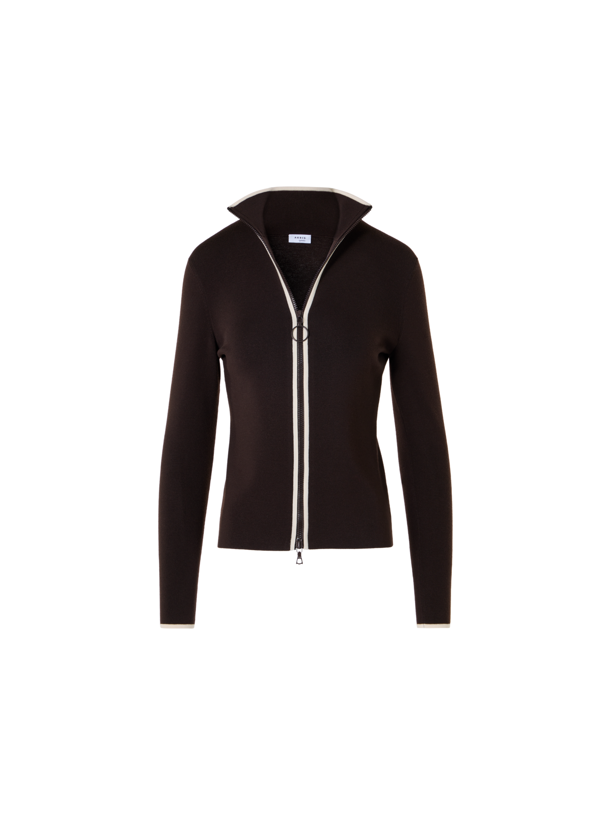 Designer Taillierter Zipp-Cardigan mit Kontrastpaspel - Braun