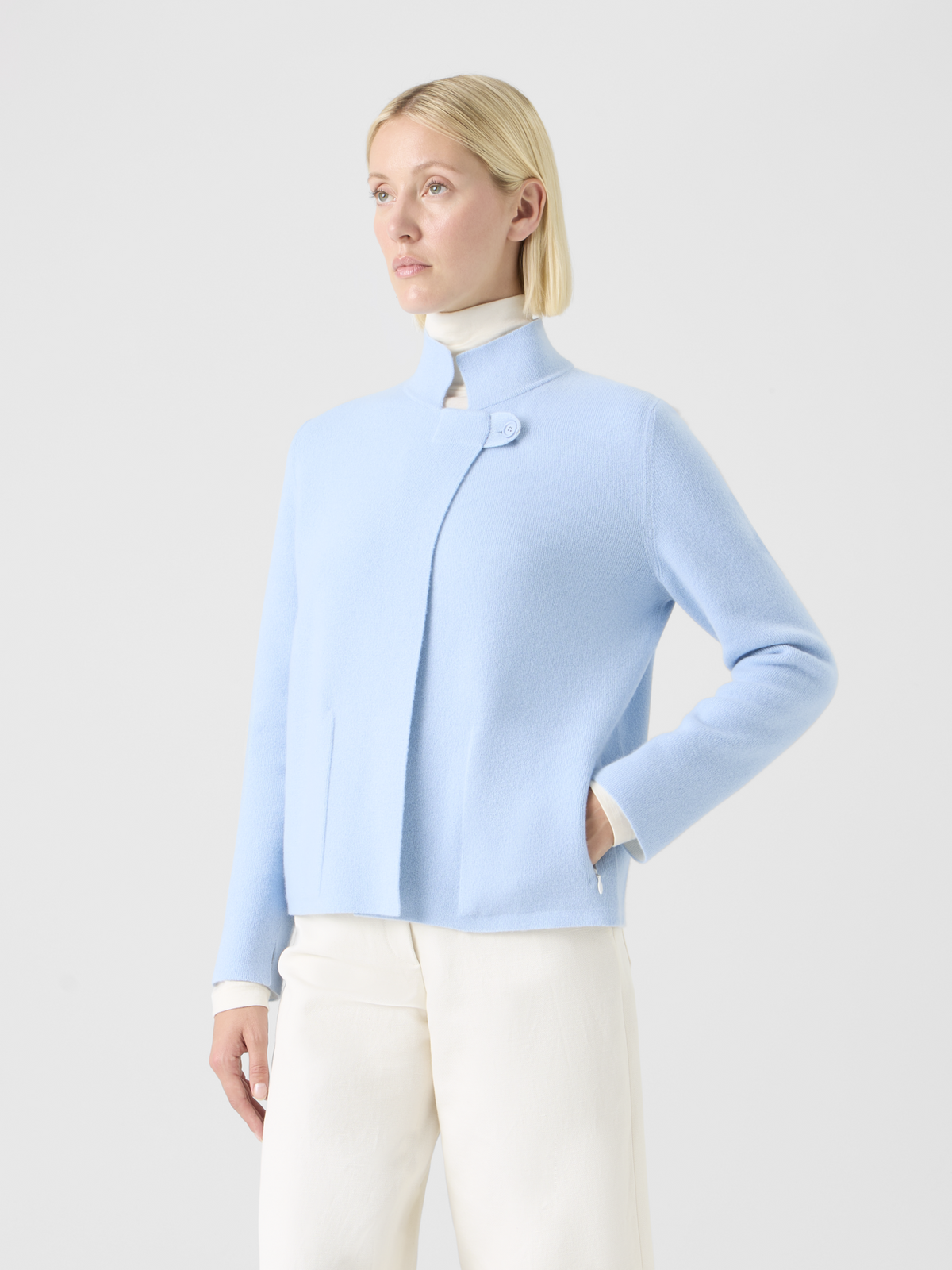 Designer Wendejacke aus Kaschmir-Doubleface - Blau - Ecru #editorial