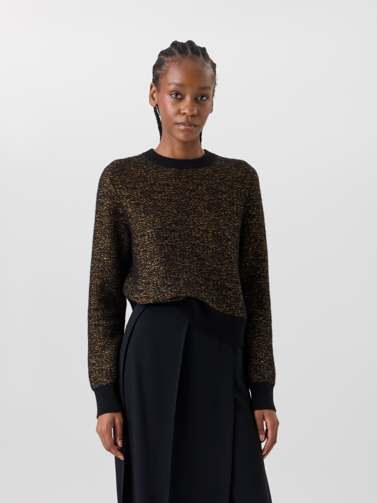 Designer Pullover aus Kaschmir-Lamé mit Ripp-Abschlüssen - Schwarz 