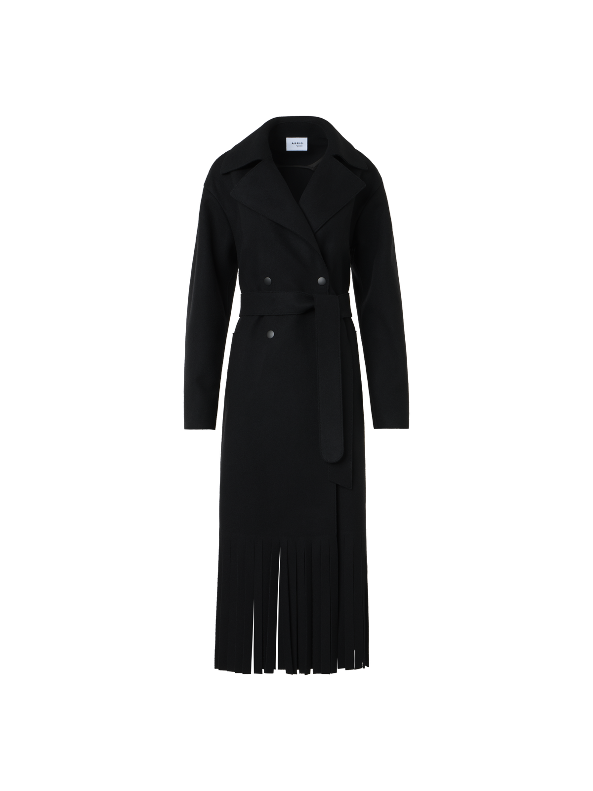 Designer Trenchcoat aus gefilzter Wolle mit Fransen - Schwarz