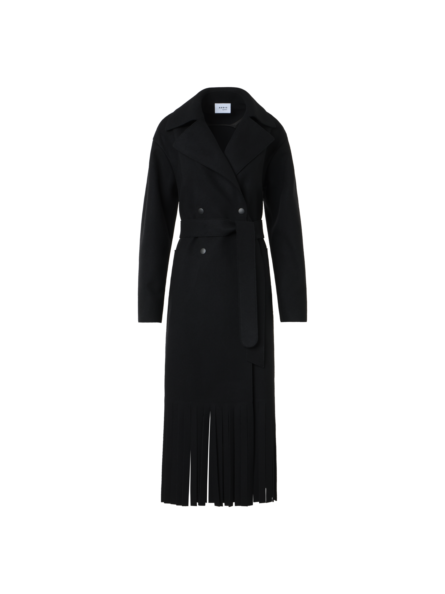 Designer Trenchcoat aus gefilzter Wolle mit Fransen - Schwarz